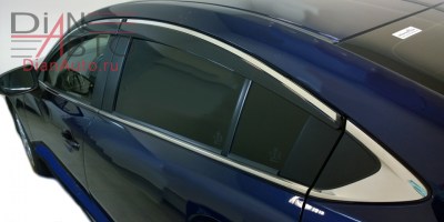 Дефлекторы окон для Mazda 6 2013- седан Headway хром. молдинг МЮГЕН (MZH-126B)